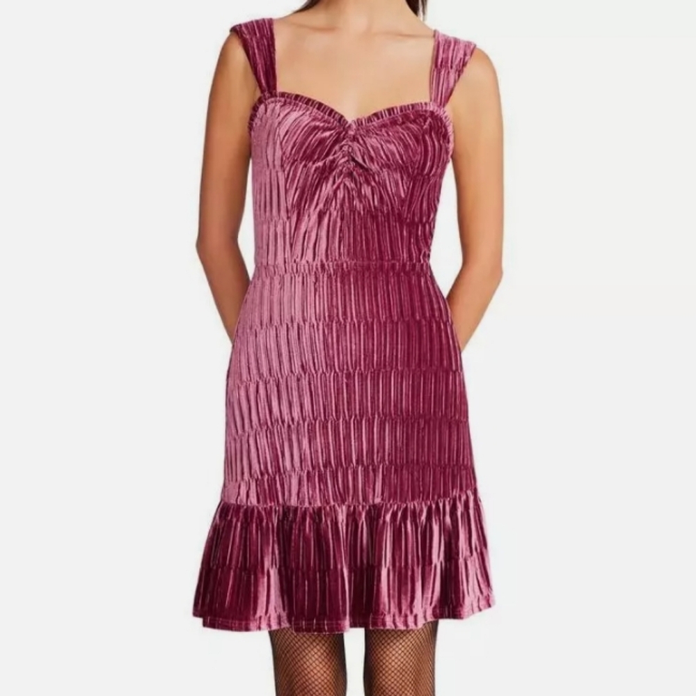 Betsey Johnson Womens Velvet Knee Length Sleeveless Sheath Dress